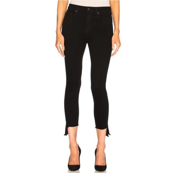 Rag & Bone 10 Inch Capri Jean Distressed Raw Hem Black Size 28 - Picture 2 of 13